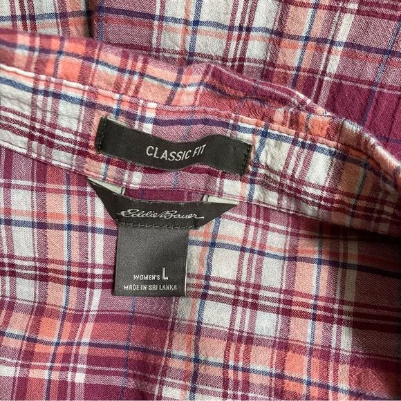 Women’s Eddie Bauer Red Burgundy Plaid Button Up Size Large - Picture 7 of 7